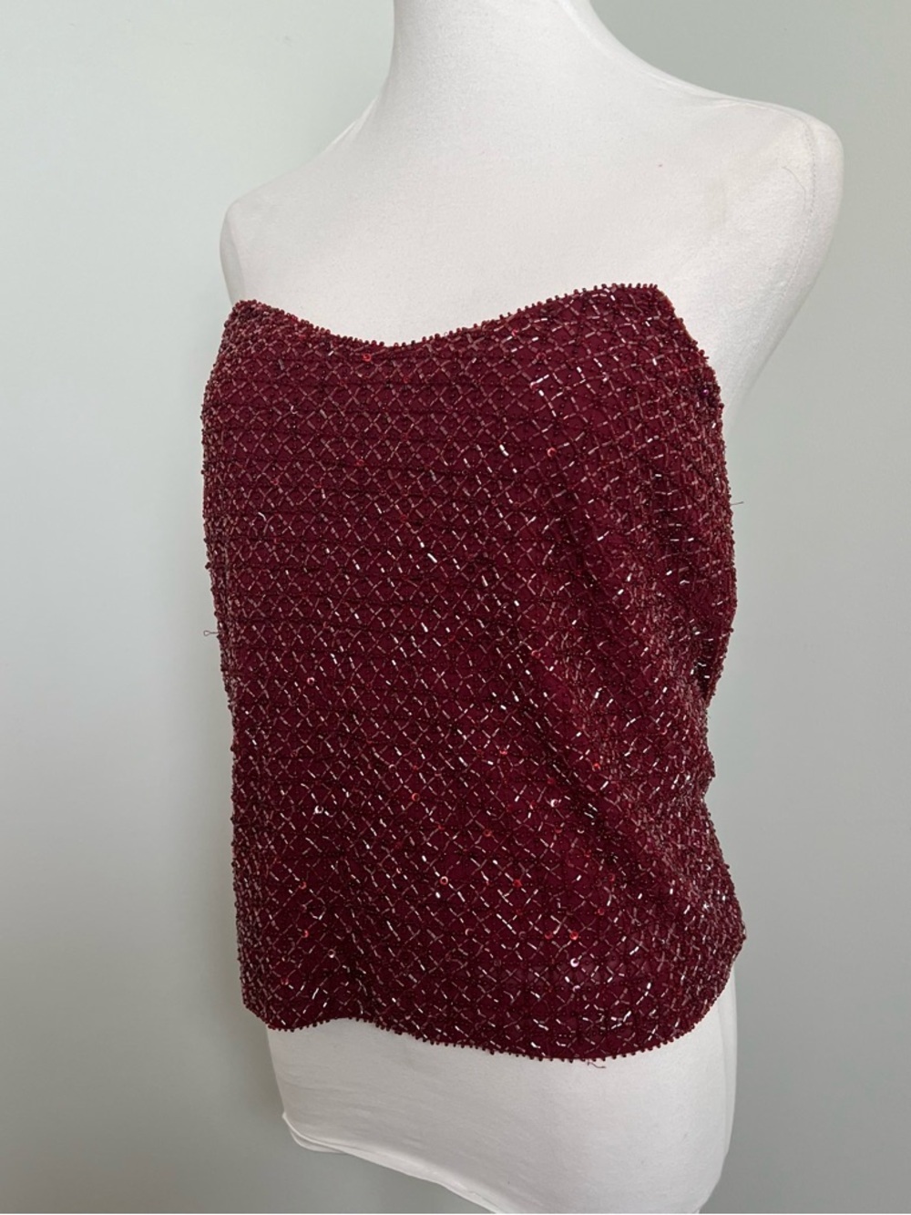 Y2K 100% Silk Beaded Tube Top Crimson Whimsigoth Strapless Corset XS - Picture 2 of 9